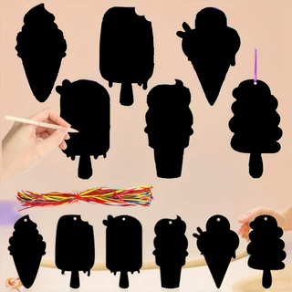 外贸工厂 新款冰淇淋DIY刮刮画儿童绘画刮刮画异形炫彩刮画纸