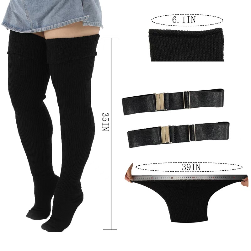 New European and American super plus size knee socks wool socks strap socks wool plus fat non-slip foreign trade women's socks acrylic cross-border