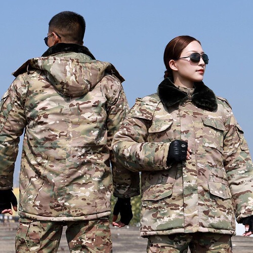 Camouflage cotton coat men's winter mid-length velvet thickened cold-proof CP labor protection women's army coat cotton jacket cotton coat
