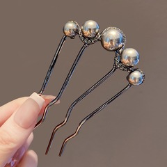 パールu型ヘアピン高級感銃黒挿し髪ヘアピン古風新中国式ヘアピン盤ヘアピン神器髪飾り