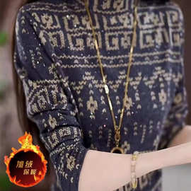 加绒加厚打底衫女长袖内搭春秋冬新款妈妈磨毛t恤半高领上衣大码