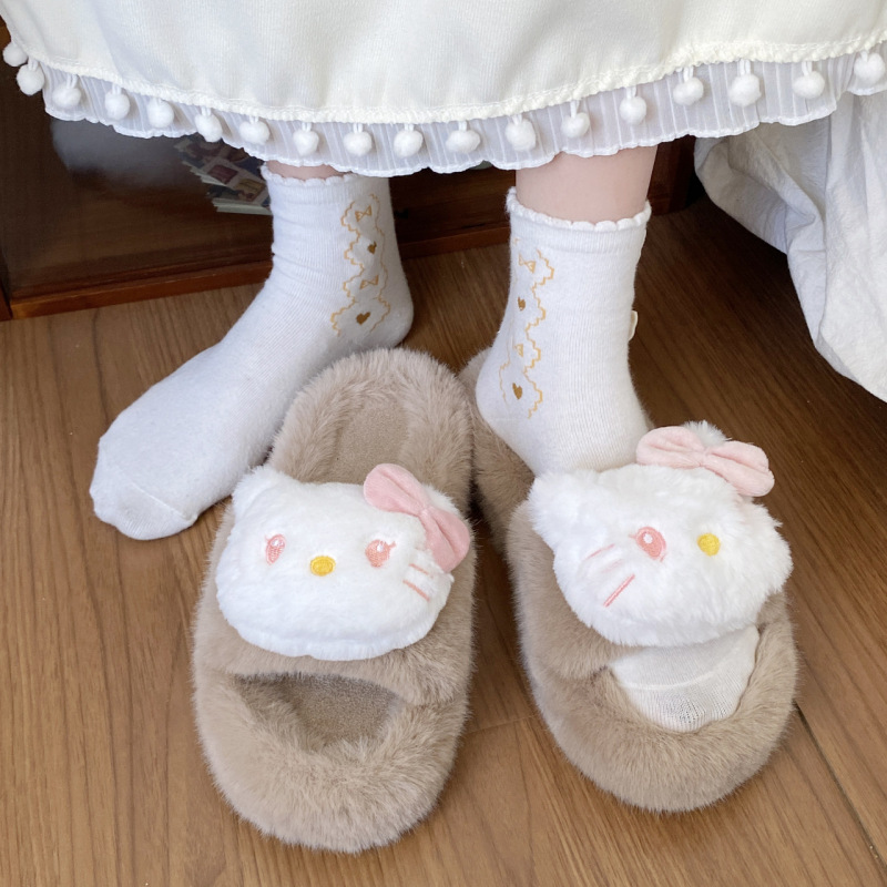 毛羽立ちのスリッパの女性2024冬の新型のかわいい萌えの大きな目の犬の室内の家は1字のスリッパの女性を着ることができます。|undefined