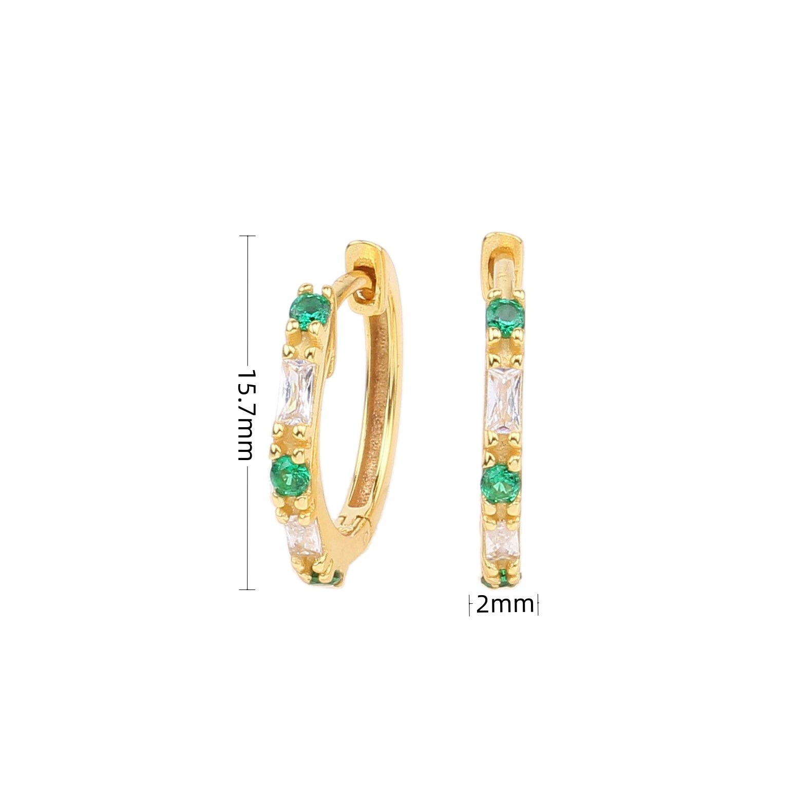 9g Weight 0.03µm Gold Plating Thickness 1 Pair 925 Sterling Silver Zircon Round Earrings