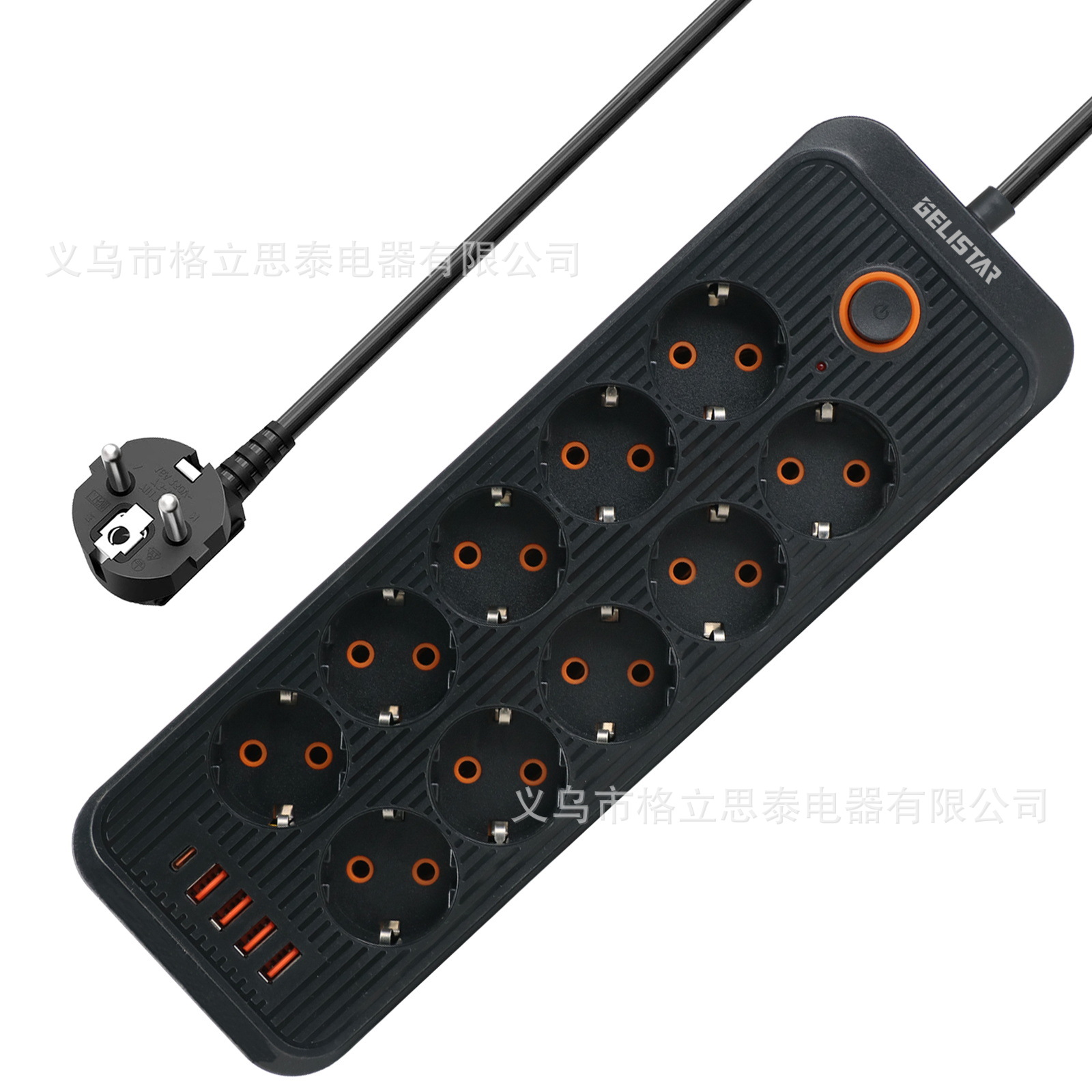 10位USB插排带线230V插线板俄罗斯欧规插座多功能欧标排插家用供