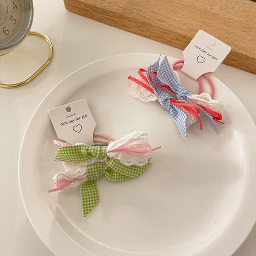 2 packs of candy-colored bow hair rope ins girl heart hair ring head rope double ponytail rubber band Japanese and Korean soft girl hair accessories