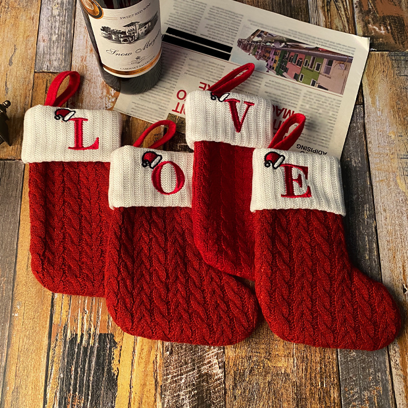 子供の日用品装飾ニット靴下毛糸靴下刺繍子供キャンデーギフトバッグアルファベットクリスマス靴下ギフトバッグ|undefined