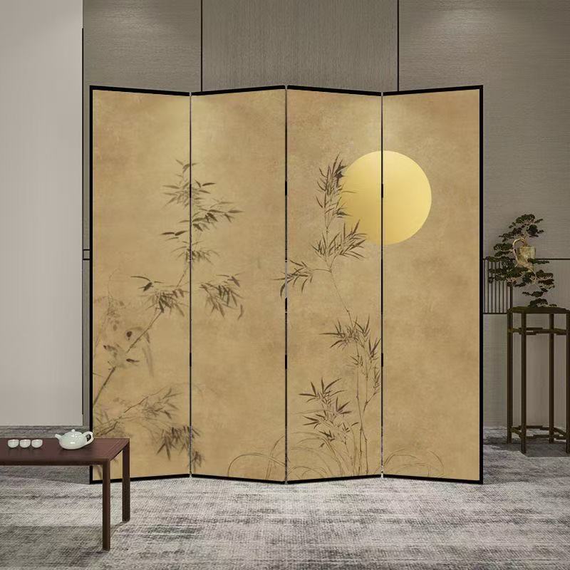 New Chinese Style Screen Partition Living Room Blocking Entrance Tea Room Decoration Simple Foldable Mobile Bamboo Double-Sided Folding Screen