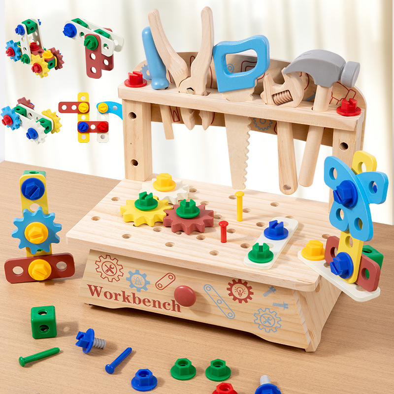 Young Kidsren's Wooden Multi-Functional Nut Disassembly and Assembly Tool Table Screw Early Education Life Skills Educational Toys