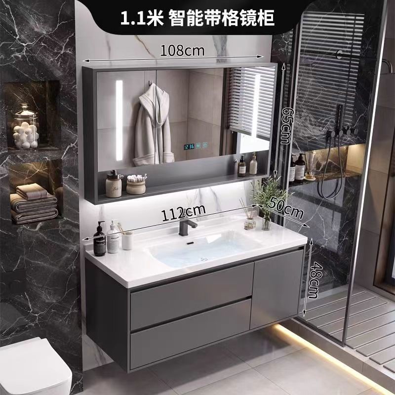 (핫스타일 그레이) 스마트거울장 모델 + 전국보증 - 110CM 무도장 공정 + 수도꼭지 악세사리 풀세트 무료