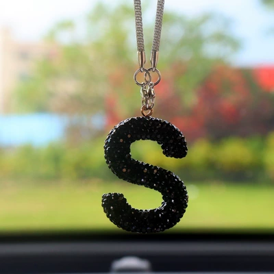 Diamond Love Bear Car Pendant – Car hanging - s-letter-car-pendant-black