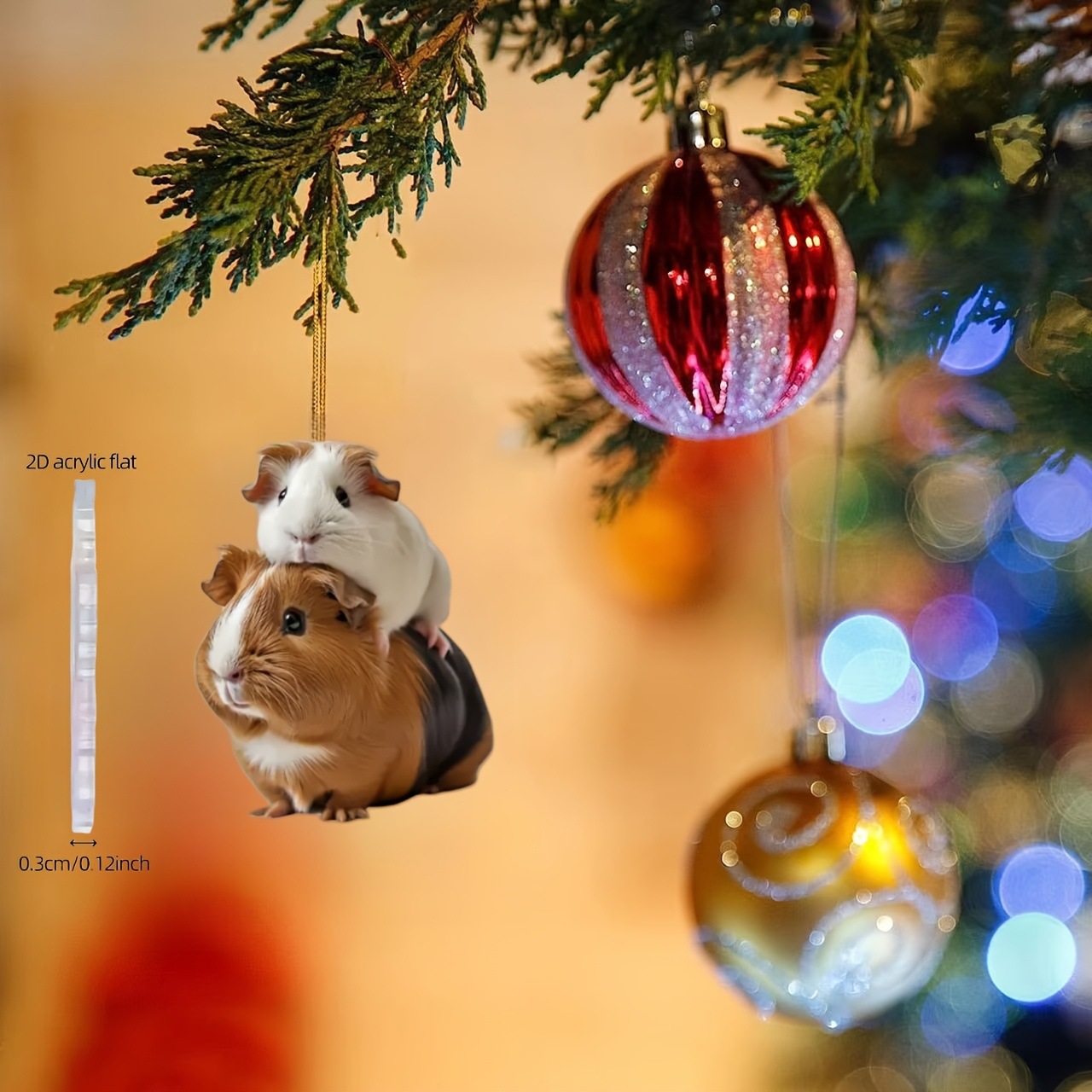 2D平面亚克力可爱豚鼠圣诞礼物挂饰创意汽车后视镜内饰吊坠
