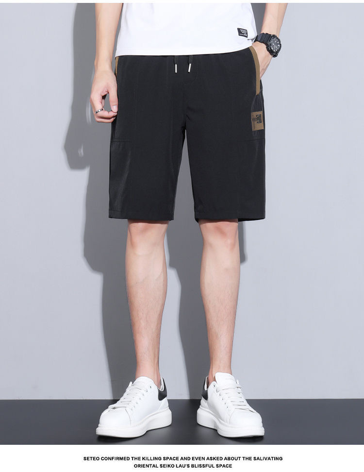 Pantalones cortos de cinco puntos para hombres de verano delgados sueltos de moda versátil pantalones casuales bordados con cremallera anti-robo pantalones rápidos de moda para hombres