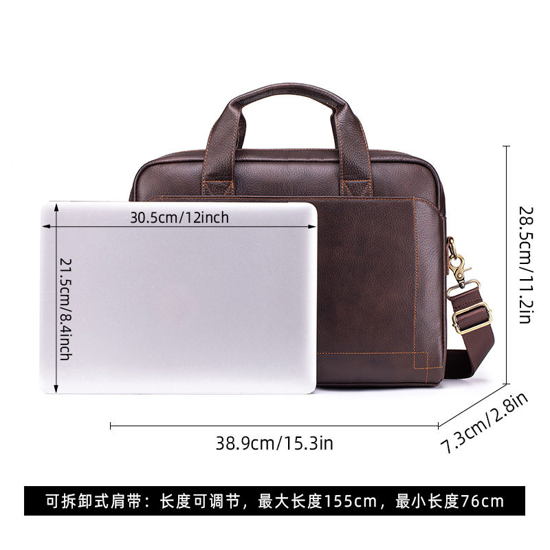 Cặp công sở nam da bò lớp đầu tiên Lion Leiden, túi xách tay đeo vai đựng laptop 15.6 inch — Màu cà phê, Màu đen