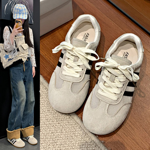 Vintage Anti-velvet German Training Shoes Lace-up Comfortable Lightweight Flat Casual Shoes Single-layer Shoes White Shoes Women's Breathable Slim Look Spring and Autumn