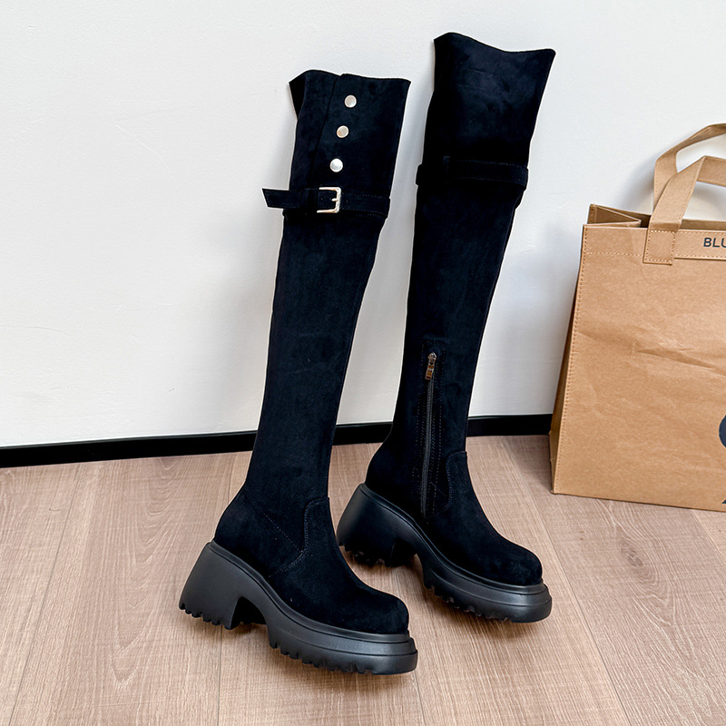 美拉德两穿翻折高跟过膝靴子女长筒靴厚底大筒围2024新款显瘦高筒
