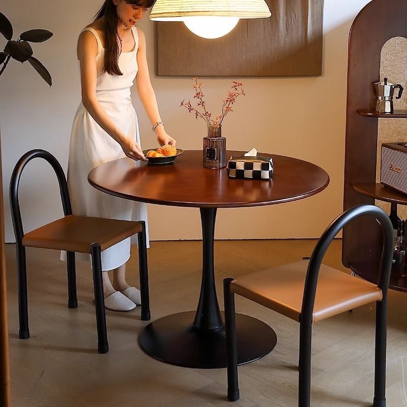 Negotiating on Vintage Solid Wood Round Table, Retro Style, Nordic Tulip Round Coffee Dining Table for Home Use, Small Apartment, Walnut