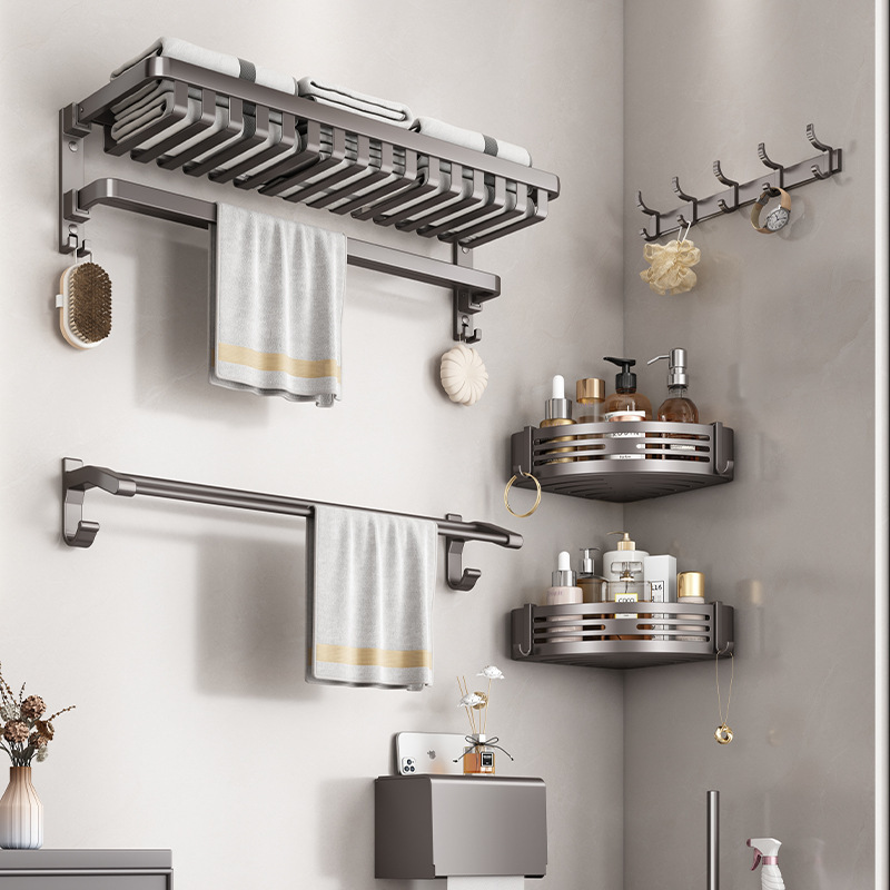 Juego de Accesorios Plegables para Baño de Aluminio Sin Perforación