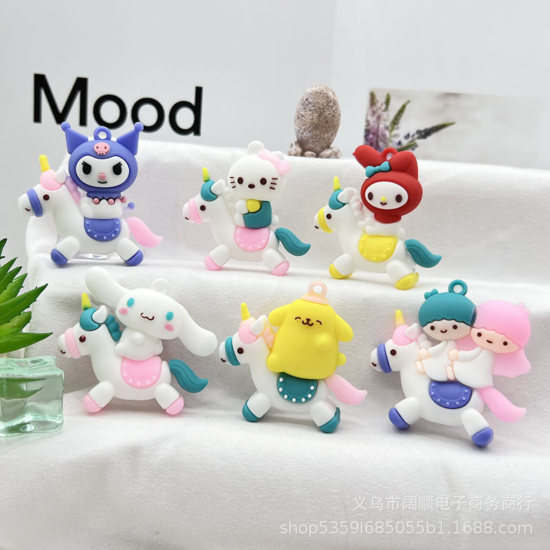 Cute Horse Riding Sanrio Keychain Doll Pendant Kulomi Sanrio Keychain Doll Gum Dropping Small Animal