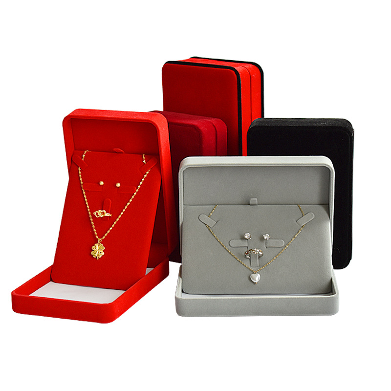 卸売りのフランネルのアクセサリーのセットの箱の指輪のネックレスのピアスのプレゼントの箱のアクセサリーの3つのセットの収納箱の工場は卸売りします。