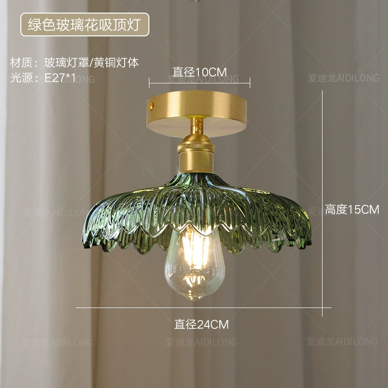 Retro Brass Ceiling Lamp, Cristal Glass Flower Shade, 33×33×22 cm, Multiple Glass Colors