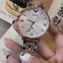钢带小秒情侣手表女士蝴蝶扣男士表AR1819香槟金灰两针半
