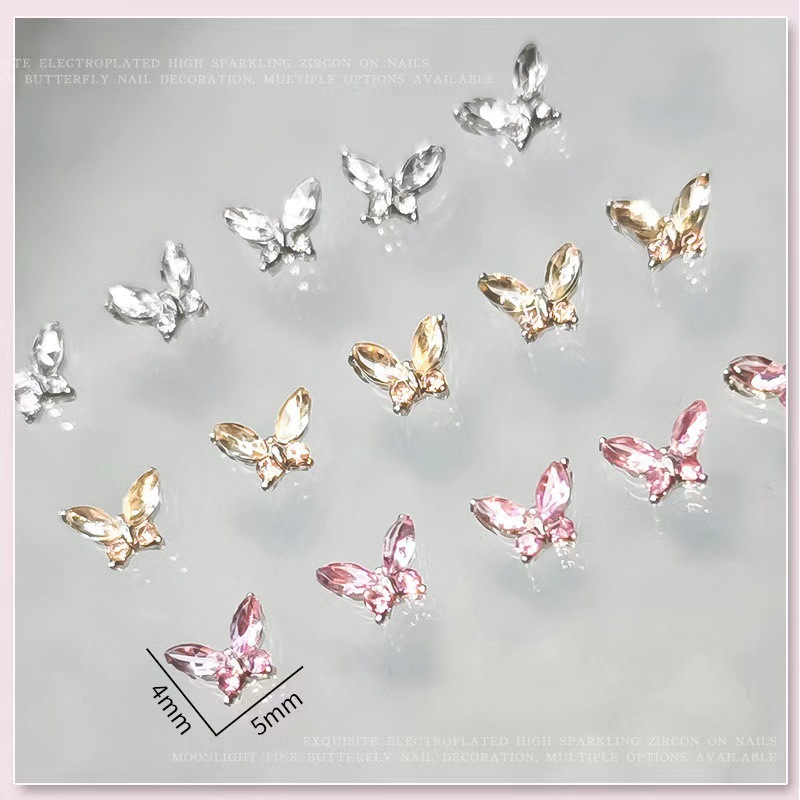 Manicure flash mini mariposa joyería aleación cristal zircón ultra brillante ojo de caballo accesorios taladro de uñas tridimensional al por mayor