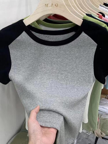 (Threaded) niche short top slim hot girl summer all-matching American retro short-sleeved T-shirt women ins trend