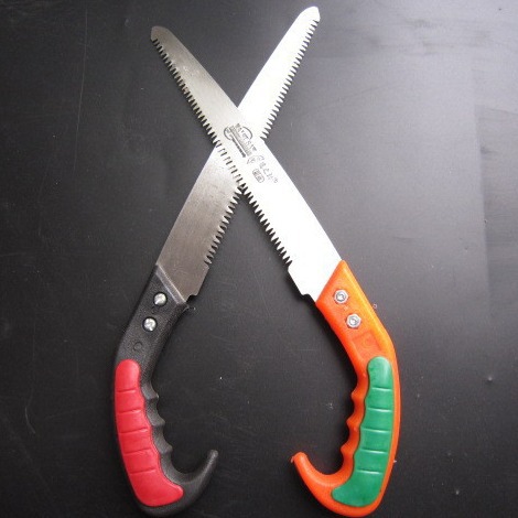 果树锯270塑胶柄黑红手锯得之助手锯木工锯双色柄小手锯园林修剪