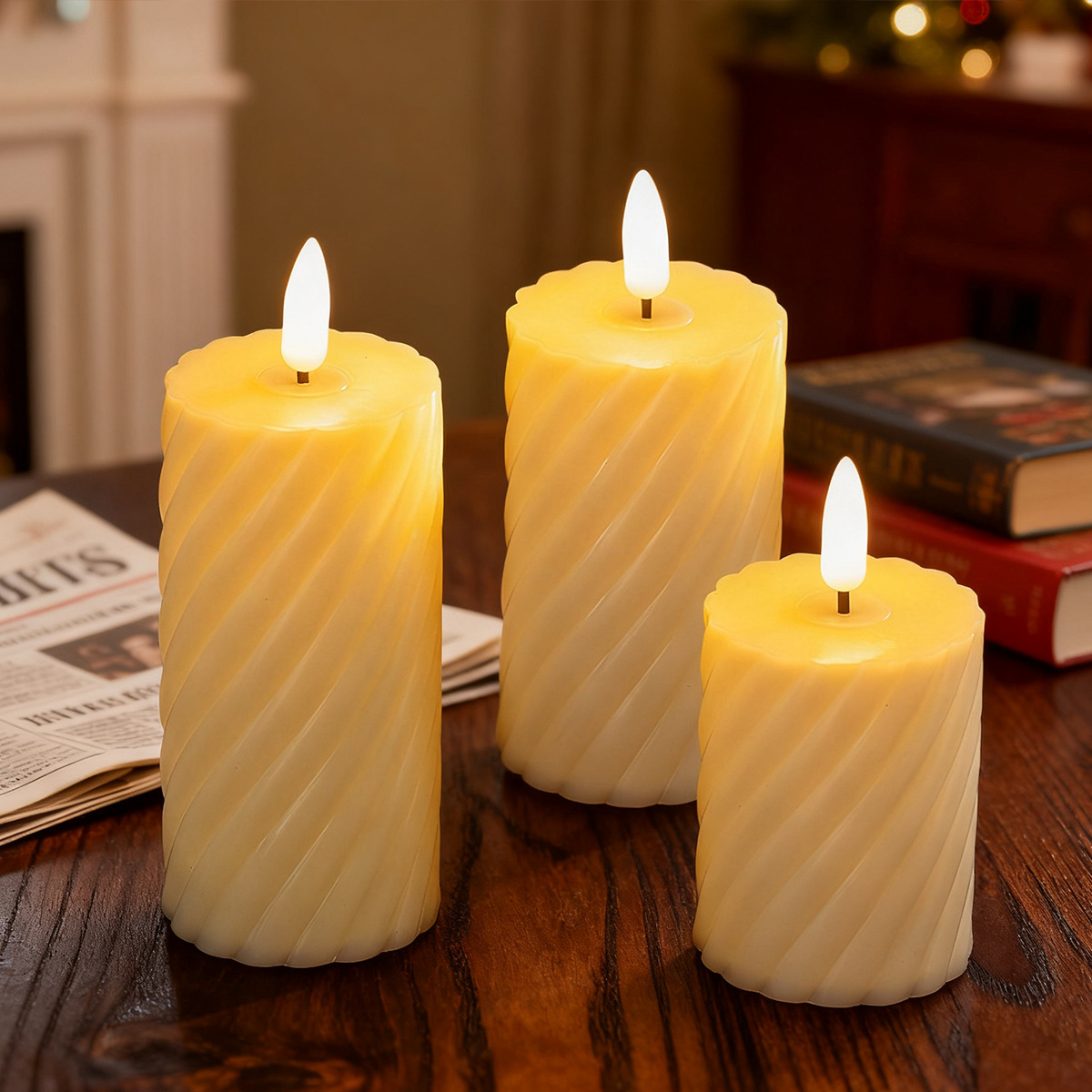 Candlas electrónicas sin llama de plástico espiral de pilares romanos de navidad decoración del hogar luces de atmósfera de vacaciones
