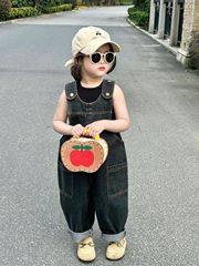 2023夏季新款童裝 韓國童裝 男女童洋氣黑色背帶褲 潮范兒褲子