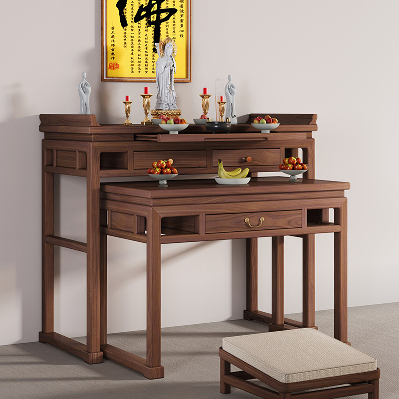 New Chinese-style Black Walnut Wood Solid Wood Table for Home Buddha Table Table for God of Wealth God Table for Incense Table Tribute Table