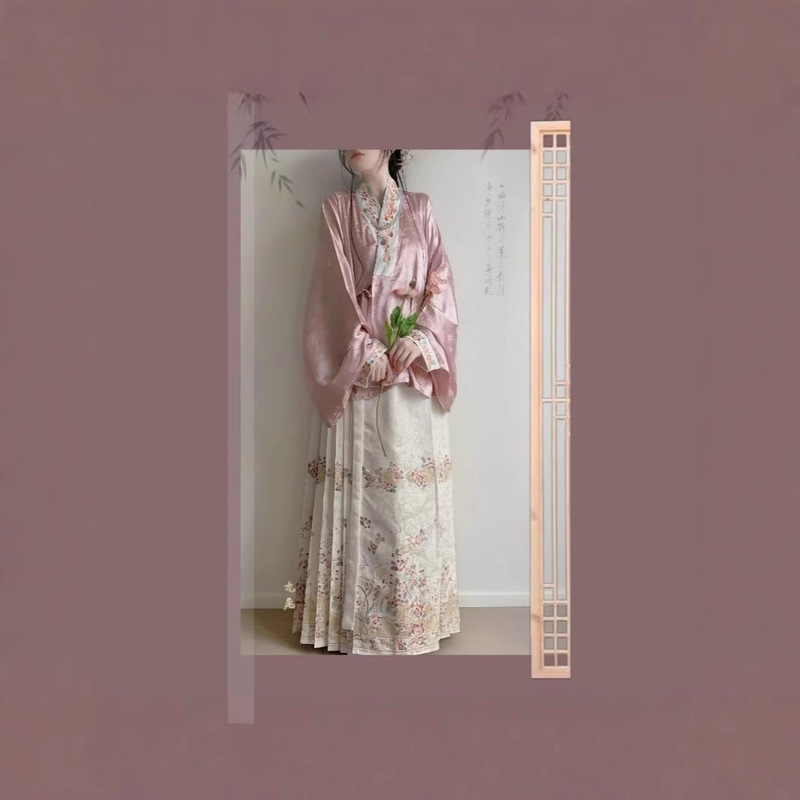 [One Heron Flowers] Ming-made Hanfu Chinese Style Pair-to-wear Short Shirt with Collar Spring Embroidered suit
