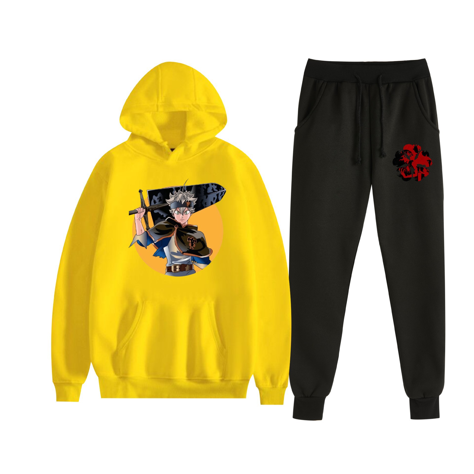 Europa y América otoño e invierno negro trébol de cuatro hojas periférico bidimensional hombres y mujeres deportes de ocio más suéter con capucha de terciopelo traje al por mayor