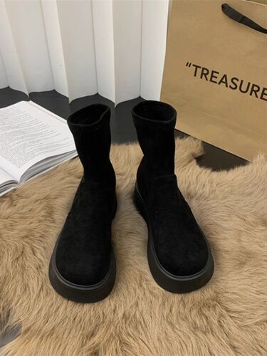 Slim Boot Thick Sole Martin Elastic Women's Boot with Fleece Lining Short Boots 2025 Versatile Fashion Trendy Autumn/Winter Model