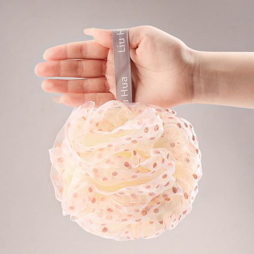 Manufacturer wholesale bubble bath cute girl large polka dot bath flower soft bath ball that is not easy to scatter when rubbed on the back