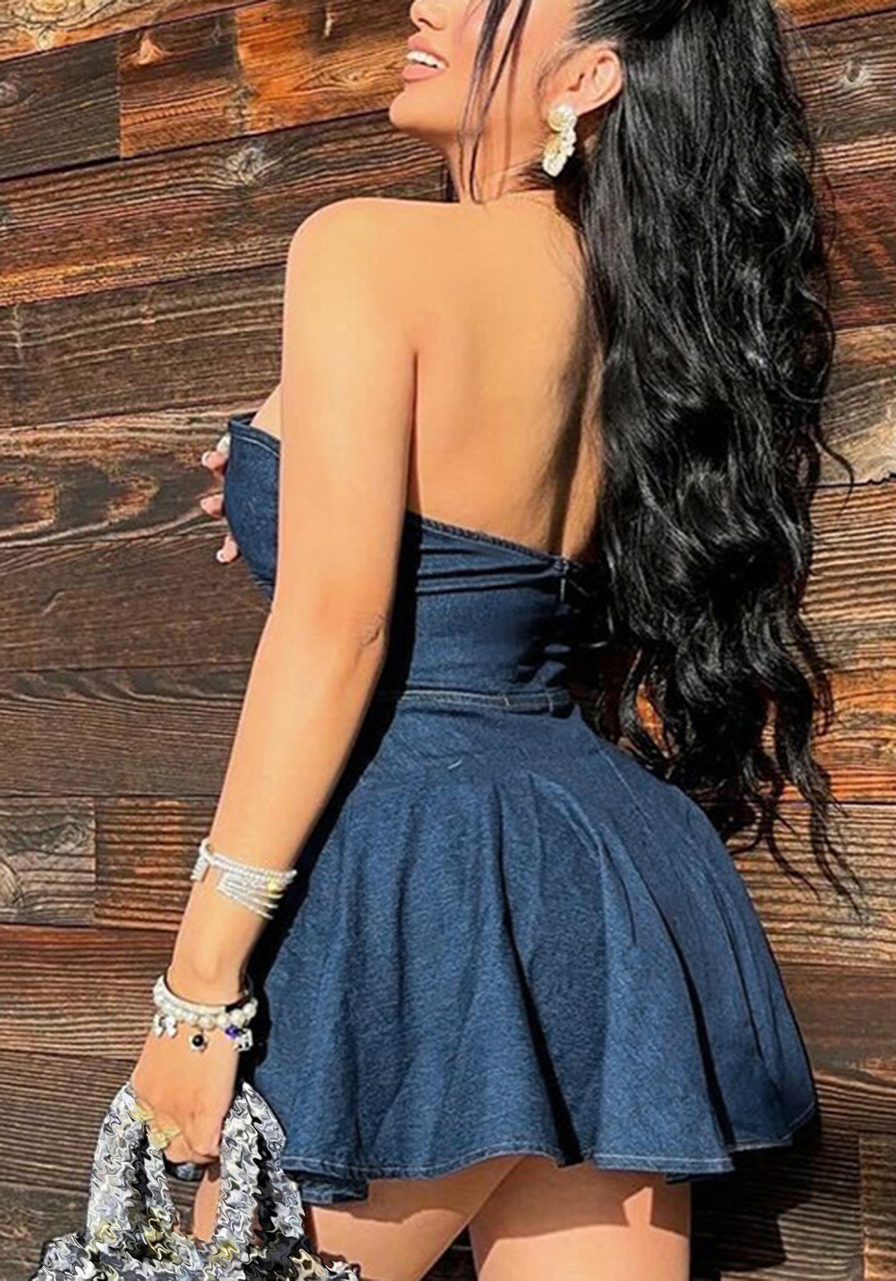 Women's Sleeveless Bust Denim Mini Dress Sexy Hot A-Line American Style Fashion Temperament Dress For Girls_ecoleips.com