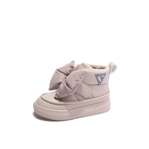 Girls' Velvet Boots  Winter New Children's Big Bow Mid-calf Boots Girls' Thickened Velcro Cotton Shoes