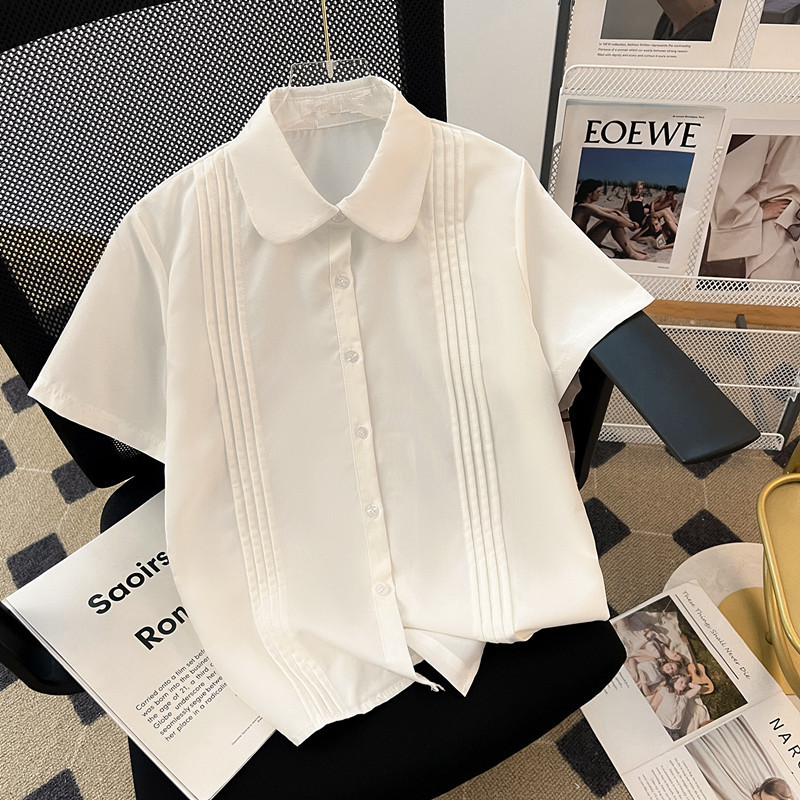 2026 New Korean Style Milky White Doll Collar Sweet and Versatile Student School Uniform Work Clothing Graduation Season Shirt for Women 2026 New Korean Style Milky White Doll Collar Sweet and Versatile Student School Uniform Work Clothing Graduation Season Shirt for Women