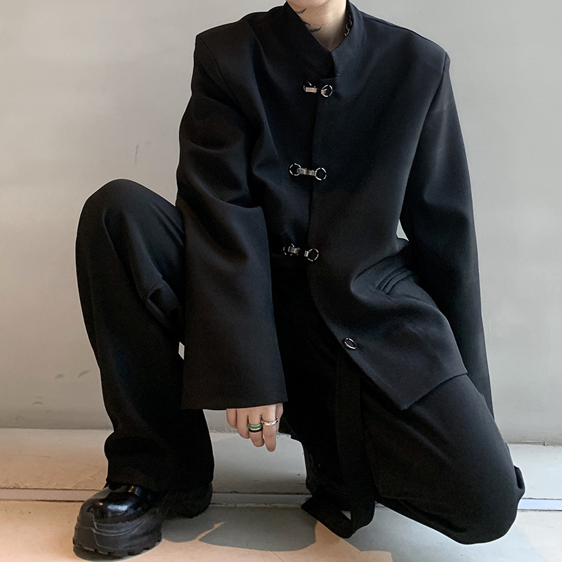 新中式高级复古立领垫肩西装外套春秋男女情侣西服套装潮流|undefined