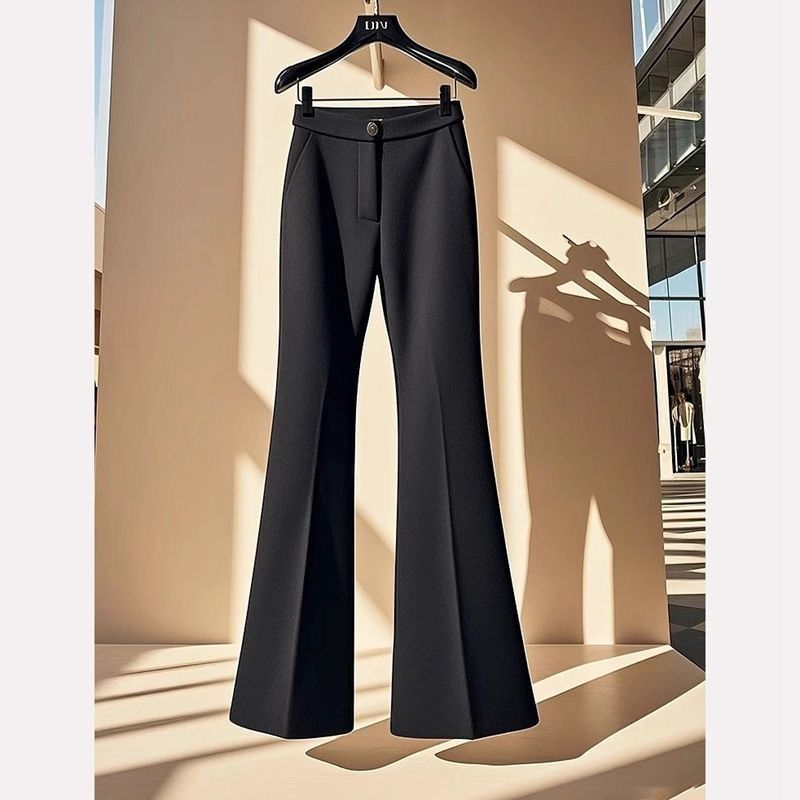 Fleece-Lined Flared Pants for Women 2025 Autumn and Winter Black High-Waisted Slim Fit Stretchy Warm Casual Suit Pants