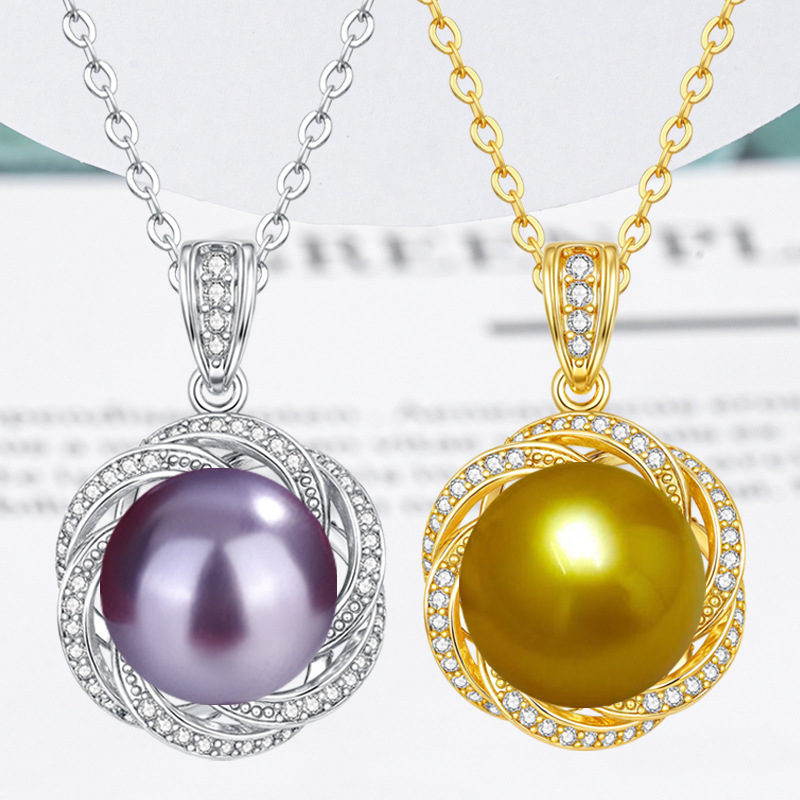 Taimeizi Jewelry New Design Round Gold Shell Bead Zirconia Pendant Necklace for Women's Collarbone Chain Accessories