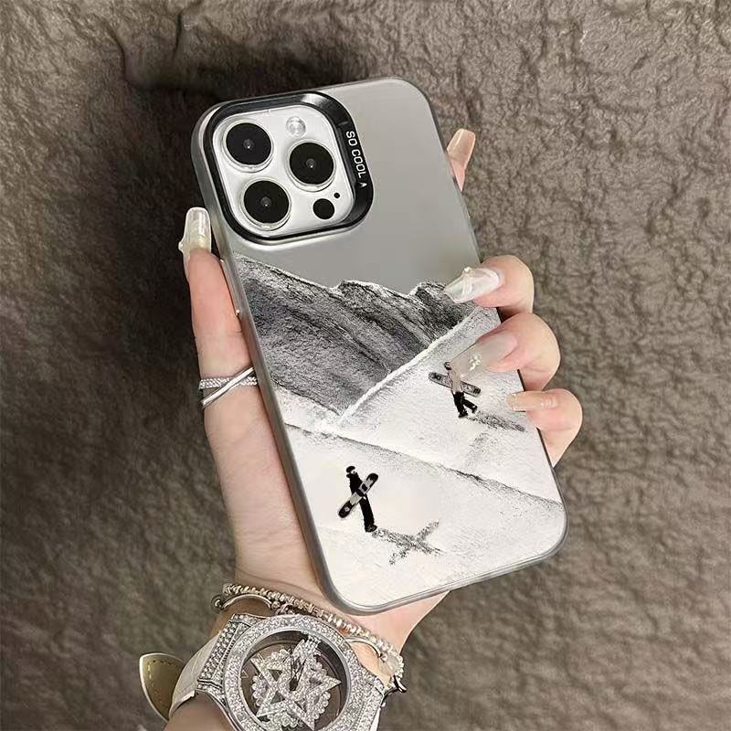 Skiing Figure Suitable for Apple 17Promax Phone Case Iphone15/14/13 Colorful Silver 16Promax Trendy