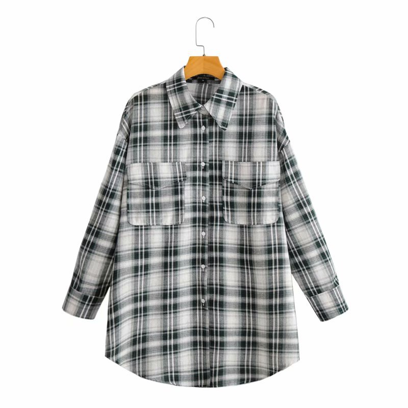 loose plaid lapel long-sleeved shirt NSAM42066