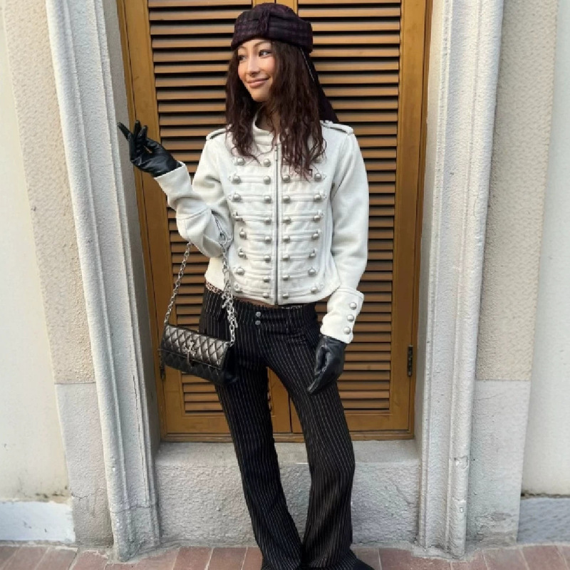 Cross-Border European and American Style Retro Stand-Up Collar Metal Buckle Slim-Fit Short Military-Style Jacket for Women, Thin Spring and Autumn Model Cross-Border European and American Style Retro Stand-Up Collar Metal Buckle Slim-Fit Short Military-Style Jacket for Women, Thin Spring and Autumn Model