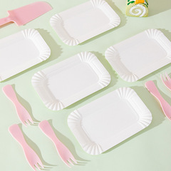 5 sets of disposable birthday cake knife and fork plates, 5 forks per set, 1 knife per set, individually packaged, baking mousse mooncake waterdrop tray tableware