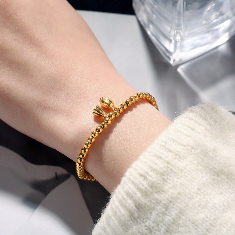 Trendy Two Worlds Lotus Bracelet Traditional Lotus Elastic Bracelet Titanium Steel Non-Fading Bead Jewelry