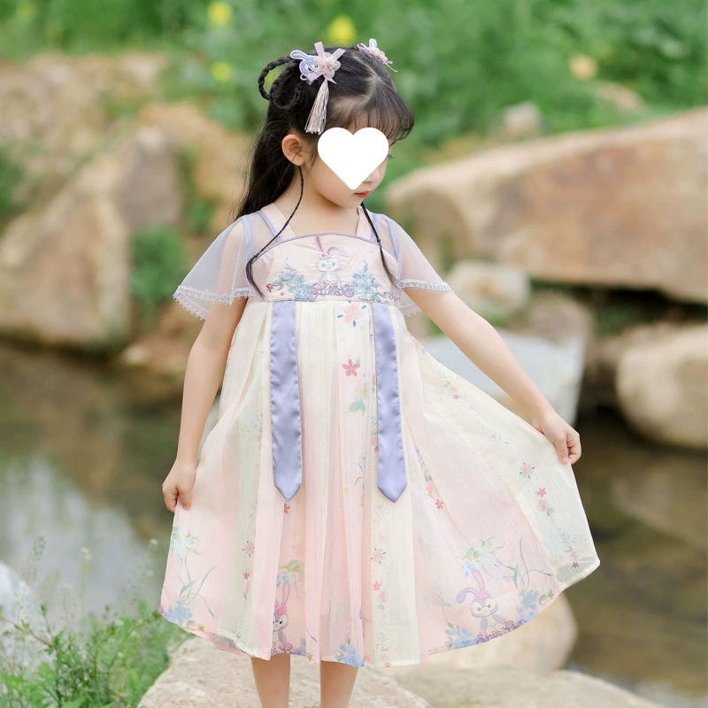 Юбка династии Хань для девочек, классическая юбка в китайском стиле в стиле ретро, ​​модное детское платье-костюм с мифологическим персонажем, юбка принцессы с вышивкой