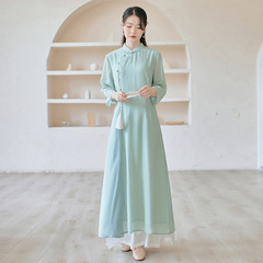 オーダイのチャイナドレスのワンピース中国式改良漢服中国風仙気レトロ禅意茶服秋