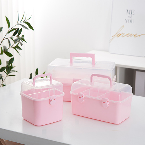 Rectangular multi-purpose cosmetic storage box, double-layer plastic portable car tool storage box, household medicine box
