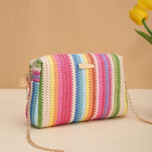 Rainbow straw woven camera, equipment bag, shoulder bag on chain, chain bag